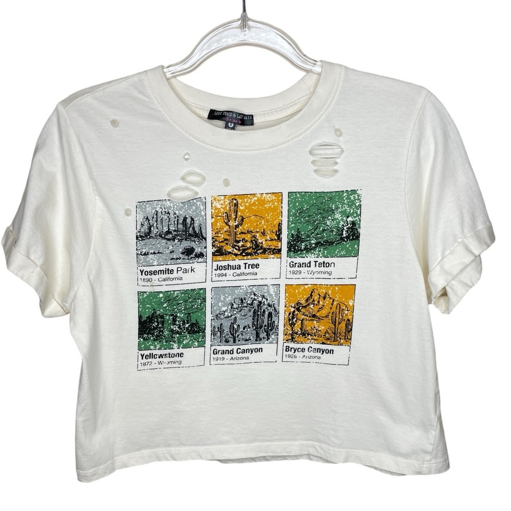 National Parks Cropped Distressed Tee 100% Cotton Love Peace And Lazy Days Small